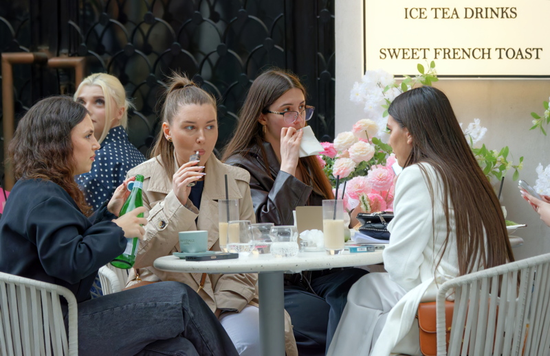 Girls at a restaurant terrace